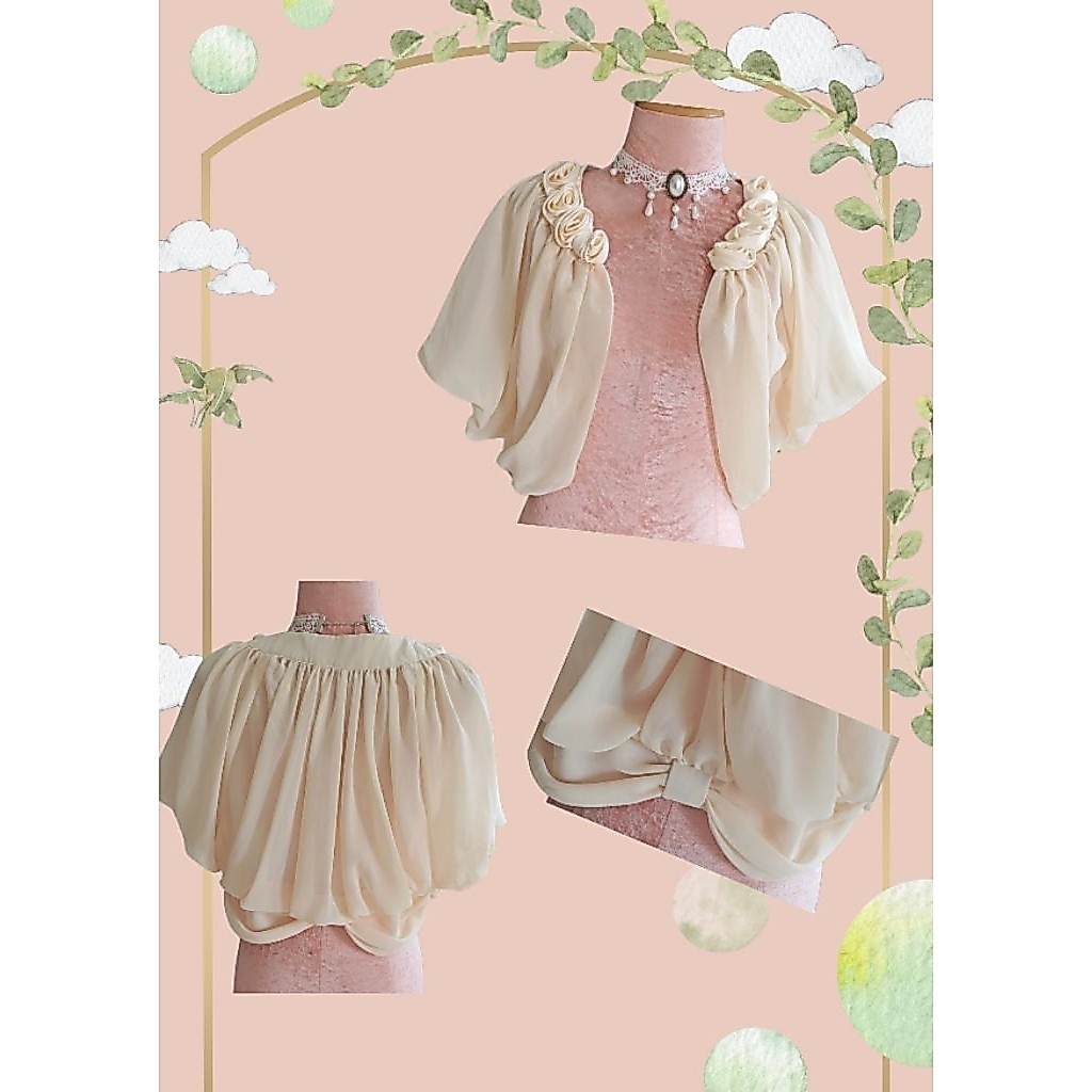 เสื้อคลุมคอดอกกุหลาบ หลังโบ มือ 1 ของใหม่ แบรนด์ Dellise Nioe สีครีมคอแต่งกุหลาบหลังโบ แขนพอง😘💕แบรนด