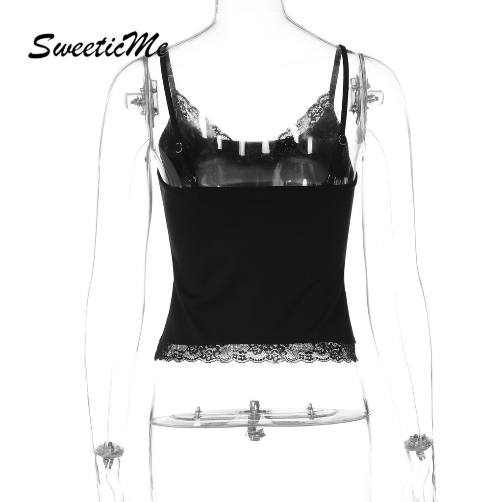 SweeticMe เสื้อกล้ามผู้หญิง 2026 แฟชั่นใหม่ขอบลูกไม้สีทึบสายเดี่ยวสายเดี่ยวเซ็กซี่ลําลอง — صورة 8