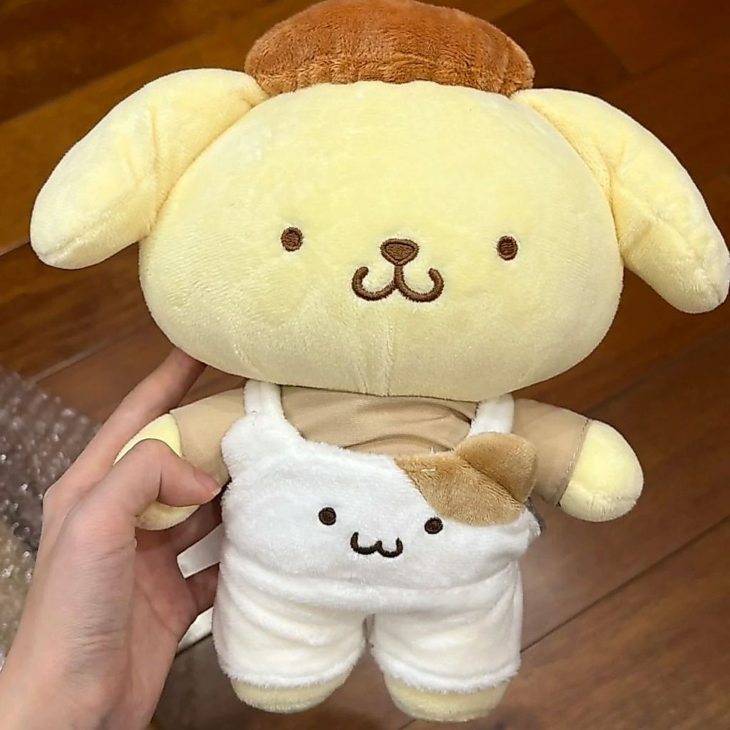 PomPomPurin Overalls Pudding Dog Plush Doll หมอนน่ารักของเล่นของขวัญวันเกิด