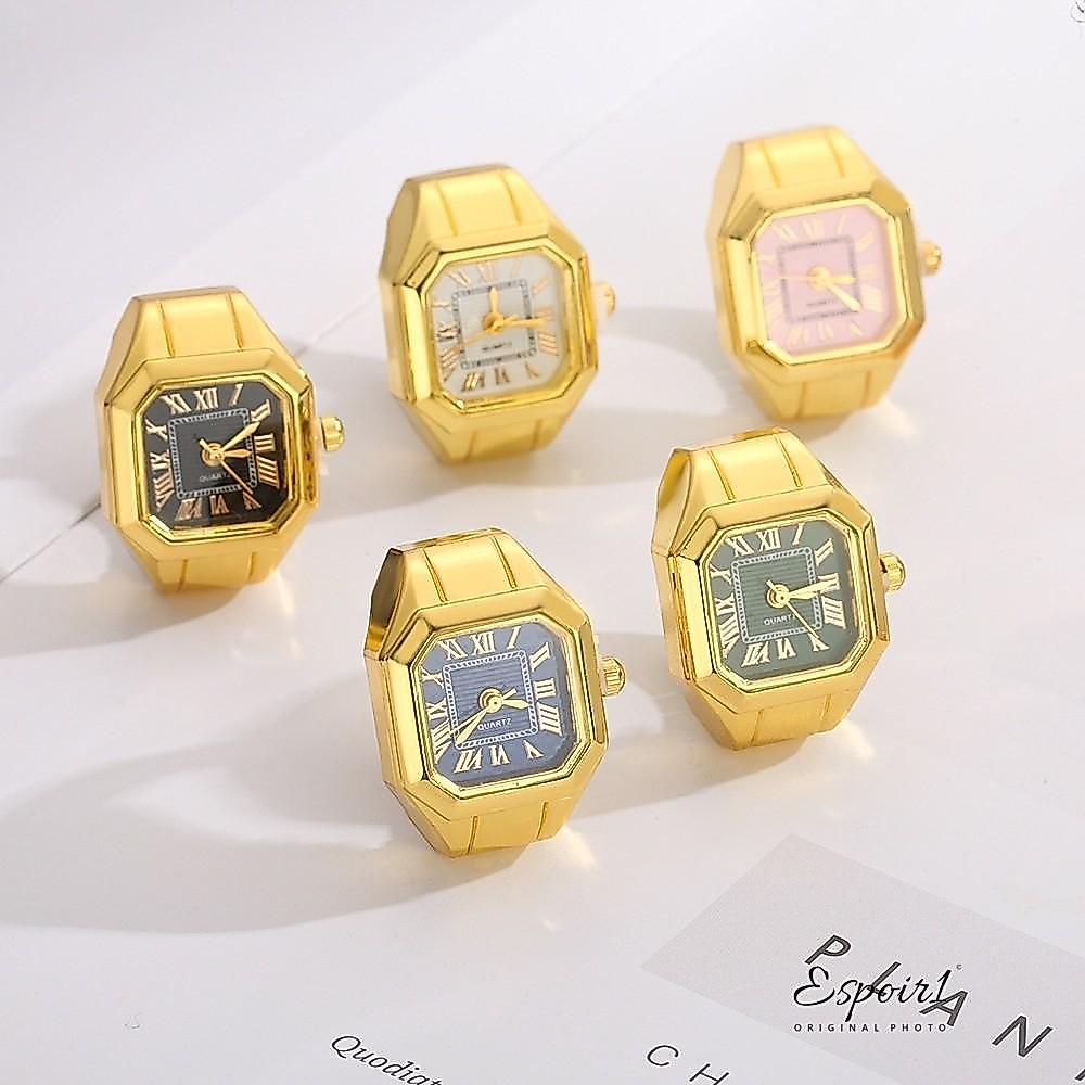 ESPOIR1 นาฬิกาควอตซ์สแควร์ไดเอล สร้อยข้อมือแหวนนาฬิกา Alloy Shell เหมาะสำหรับทั้งผู้ชายและผู้หญิง