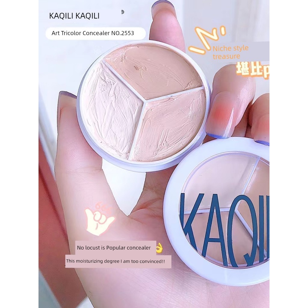 คอนซีลเลอร์ corrector Kaqili Tricolor Concealer Cover Spots Acne Marks Dark Circles Tear Trough Eye 