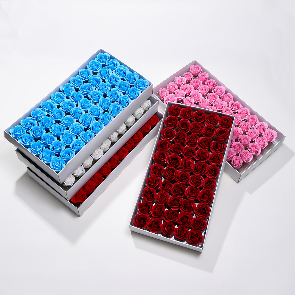 St.kunkka 1Box(50 ชิ้น) 3.5 ซม.มินิสบู่หอมดอกกุหลาบช่อดอกไม้ประดิษฐ์หัวโรแมนติกงานแต่งงานวันวาเลนไทน์ของขวัญกล่อง DIY — صورة 6