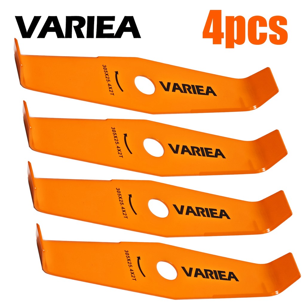VARIEA-4 ชิ้นคุณภาพสูง 12 นิ้วใบมีดตัดหญ้าเหล็กแมงกานีสรูปตัว U เหมาะสําหรับเครื่องหญ้าเบนซินเครื่องบรรจุตัดหญ้าตัดแต่งและบูชสูงทนทานอุปกรณ์เครื่องมือทําสวน