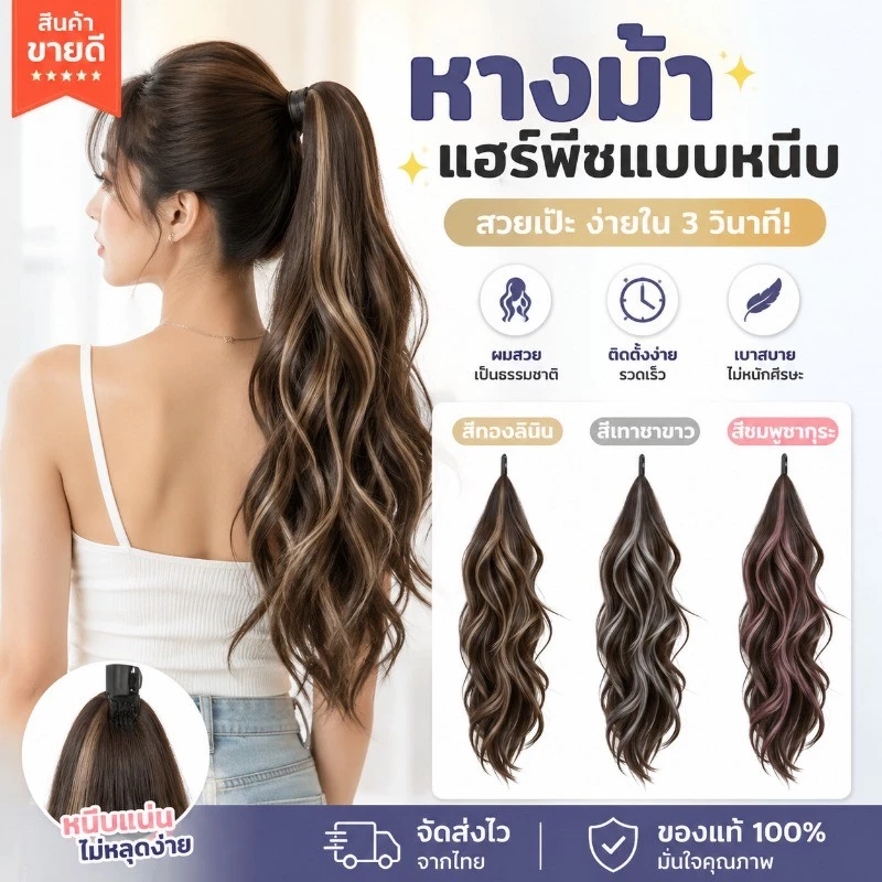 COD INSหางม้าผมปลอมรุ่นใหม่ สไตล์พันตัวเอง วิกผมหางม้า ฟูธรรมชาติ หวานและเย็นสบาย ไฮไลท์ เพิ่มปริมาณผม หางม้าสูง