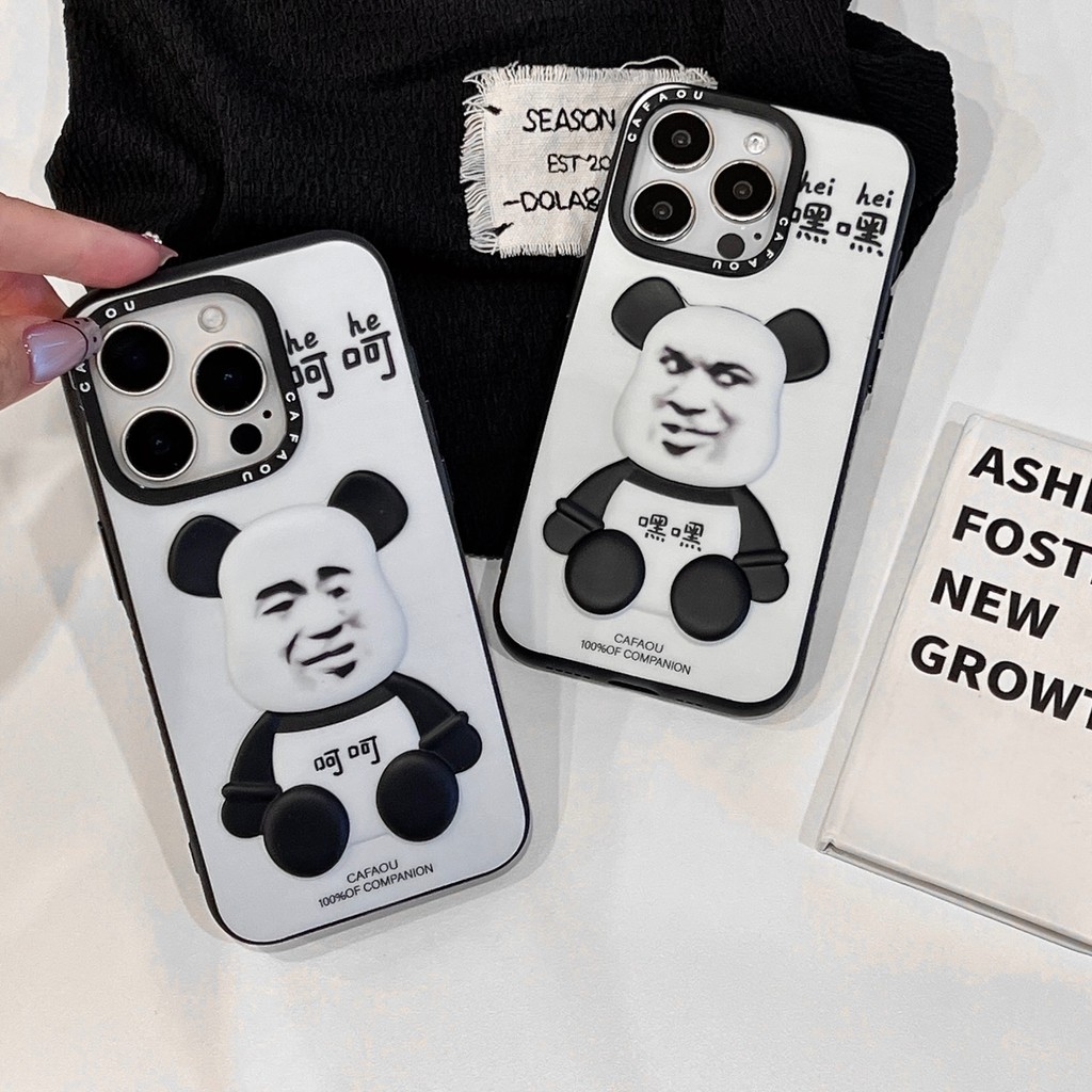 CAFAOU การ์ตูนสามมิติ 3D ข้อความตลกแฟชั่นหมี Hehehe เหมาะสําหรับ iphone15promax เคสโทรศัพท์เหมาะสําห