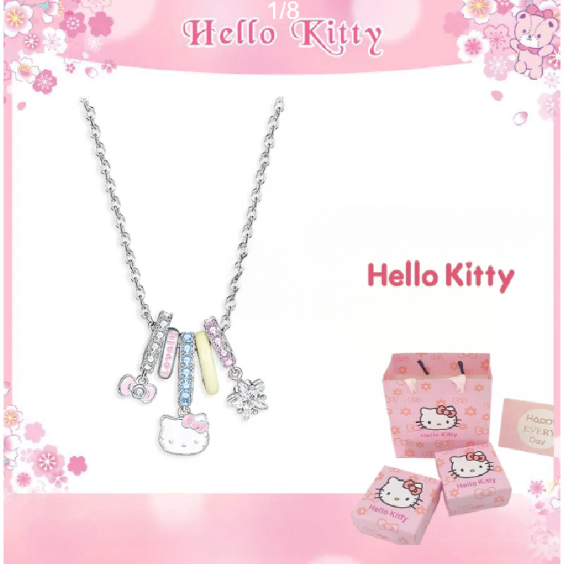 Hello Kitty S925 Silver Dopamine Color Zircon สร้อยคอถอดได้