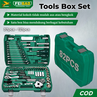 FEIBAO Tool Kit Set Lengkap 37 61 82 121 Pcs | Kunci Ratchet 24 72 Gigi + Soket CR-V Premium