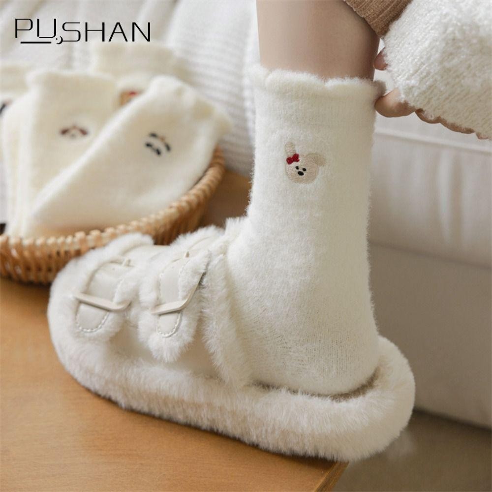 ถุงเท้ากำมะหยี่ PUSHAN Mink แบบตุ๊กตา มีพื้นกันลื่น สวมใส่สบาย เหมาะสำหรับฤดูหนาว