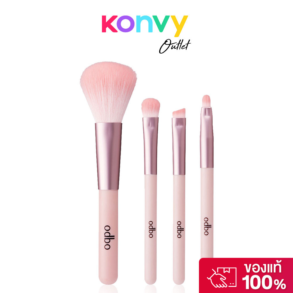 ODBO Perfect Brush [4pcs] #OD838 โอดีบีโอ เซทแปรงสีชมพู 4 ชิ้นที่มาพร้อมกระเป๋าใส่แปรงแบบตาข่าย.