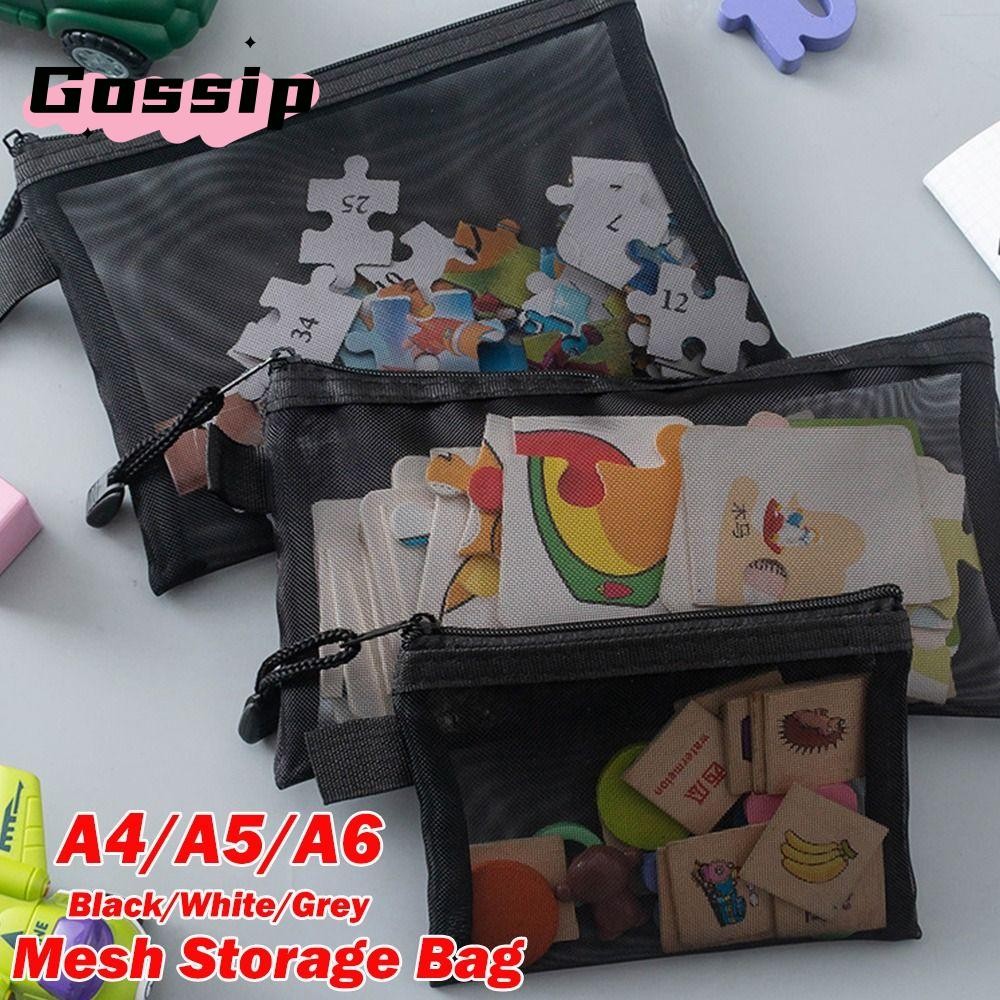 GOSSIP กระเป๋าแฟ้มตาข่าย, กระเป๋าปากกา A4 A5 A6 โปร่งใส, กระเป๋าข้อมูลกระดาษทดสอบไนลอนนักเรียน