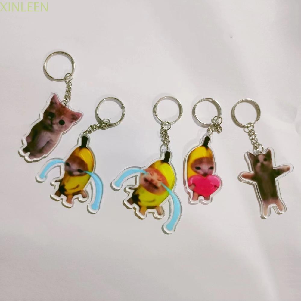 XINLEEN Gato Meme Cat จี้ตลก, กระเป๋าเป้สะพายหลัง Charm Keyrings Banana Cat โซ่โทรศัพท์มือถือ, อุปกร