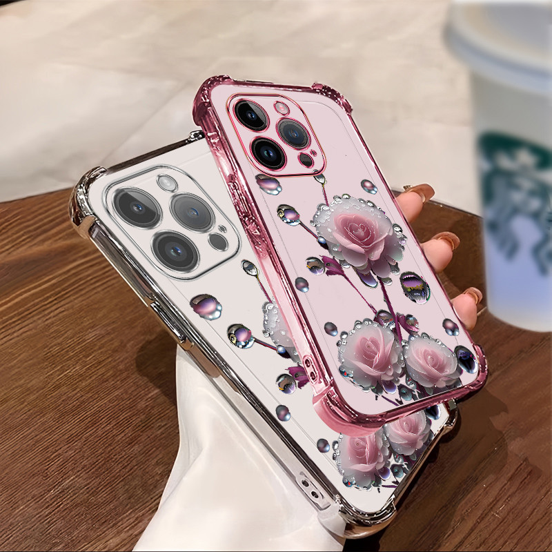 เคสสําหรับRealme 15 PRO 5Gเคสโทรศัพท์ดอกไม้สีชมพูBudสี่มุมซิลิโคนTPUโปร่งใสSoft shell ﻿ดีซ