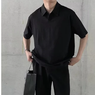 BeCoolMan เสื้อโปโลชาย ผ้าวัฟเฟิล เสื้อแขนสั้นสีล้วน หลวมสบาย ความสะดวกสบาย แมทช์ง่าย เหมาะสำหรับธุรกิจและการพักผ่อน