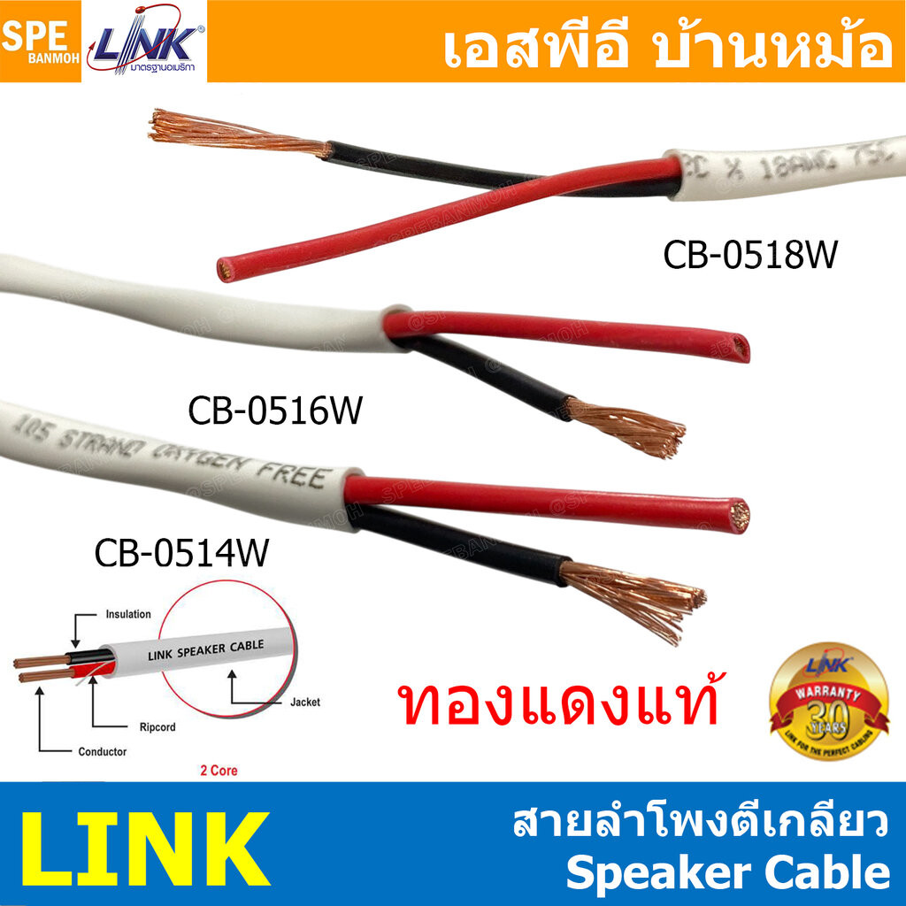 [ 1 เมตร ] CB-0518W CB-0516W CB-0514W Link สายลำโพงตีเกลียว Speaker Cable OFC St
