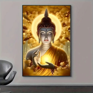 1ชิ้นผ้าใบไร้กรอบผนังศิลปะ-พระพุทธรูปสีทองภาพวาดการทําสมาธิ,…