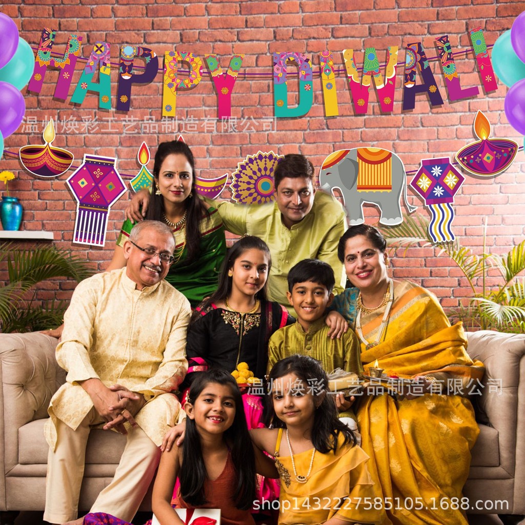 Diwali Deepavali Festival of Lights Bunting Banner – ธง Pennant สามเหลี่ยม – ฉลองอินเดียแขวน Party D