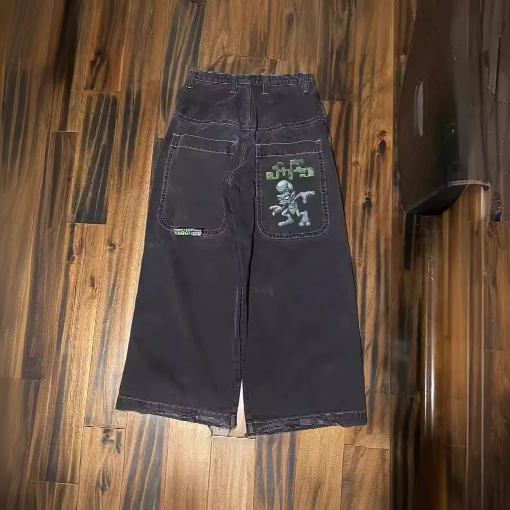JNCO American High Street Hip Hop ปักกางเกงยีนส์ตรงผู้ชายแฟชั่น Casual All-Match กางเกงยีนส์