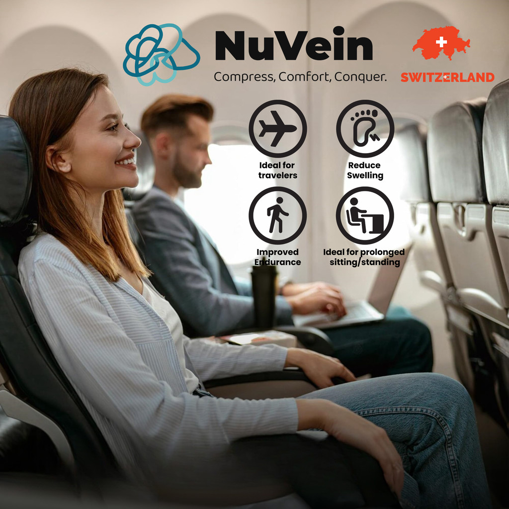 NuVein Swiss Flight Socks ถุงเท้าท่องเที่ยว Long-distance Flight Compression ถุงเท้ายืดหยุ่นผู้ชายผู