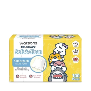 Watsons วัตสัน สำลีแผ่นรีดข้าง 100 แผ่น (Mr. Shark).