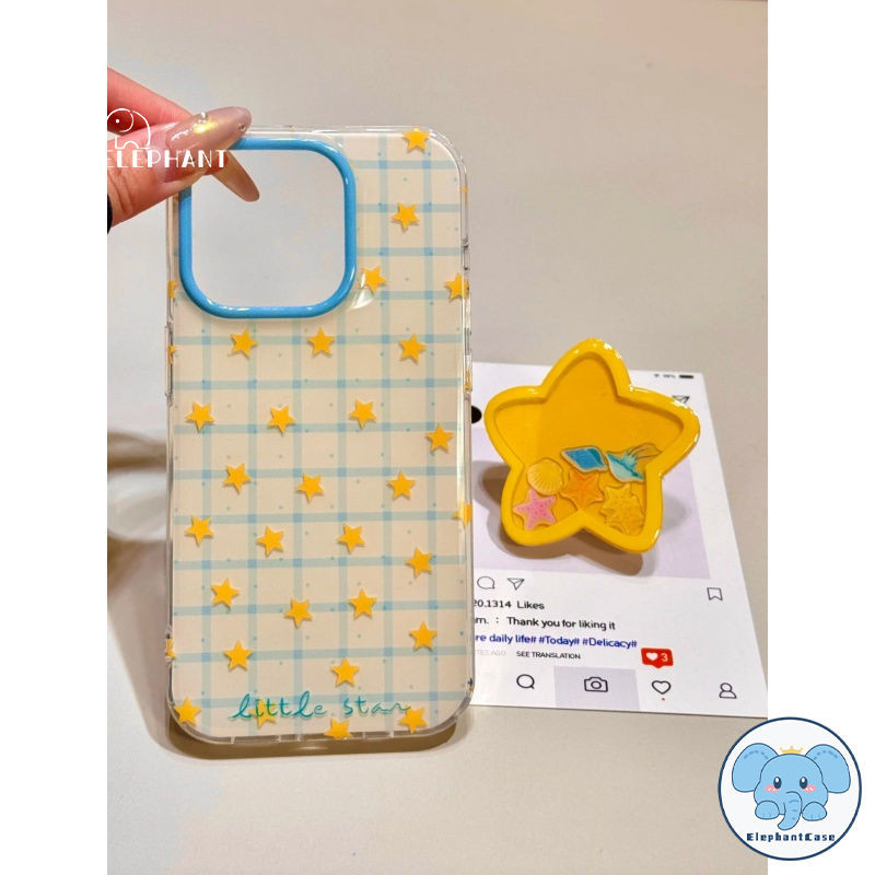 เคสไอโฟน 11 เหมาะสำหรับ IPhone 13 11 16 15 12 14 Pro Max 16 15 14 Plus ปกอ่อน IMD ลายตารางสีน้ำเงินดาวสีเหลืองสุดหรู