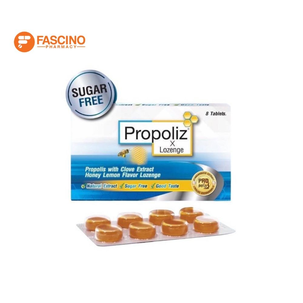 Propoliz X Lozenge Honey Lemon Flavor เม็ดอม กลิ่นน้ำผึ้งมะนาว (8 เม็ด)