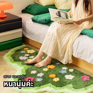 พรมปูพื้นห้องนอน วัสดุแคชเมียร์สามมิติ สไตล์อภิบาลของ INS มอสสีเขียว สด น่ารัก นุ่มสบาย นุ่มสบายและซึมซับได้สูง พรมปู