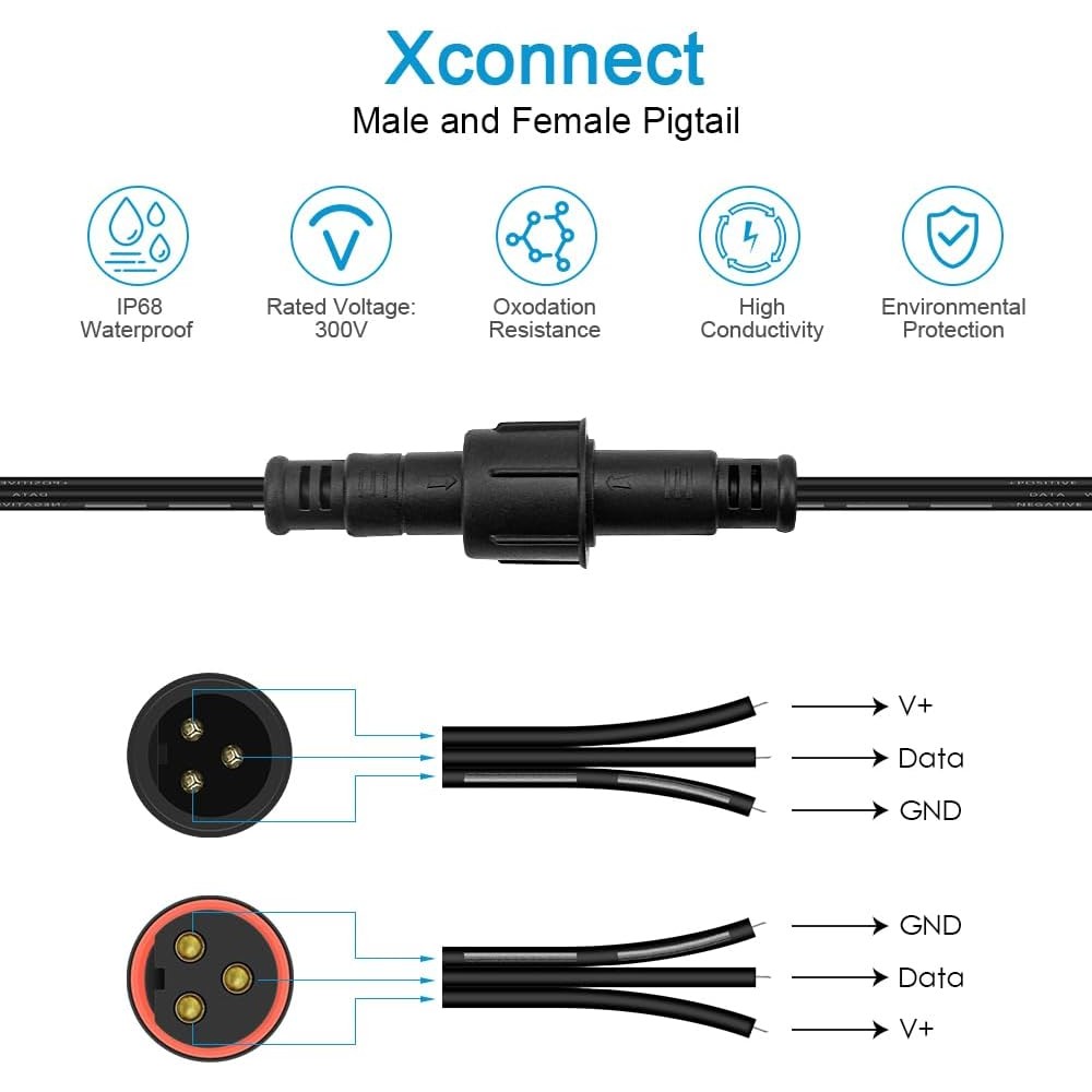 ALITOVE 3 ขากันน้ําตัวเชื่อมต่อไฟฟ้า Xconnector Pigtail 18AWG 6in/15 ซม.สายต่อเข้ากันได้กับ ASIN B09