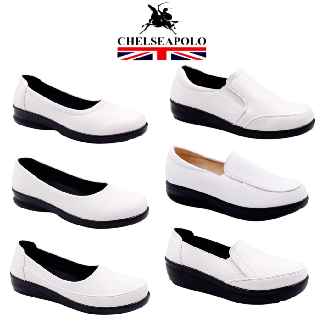 [Size 36-43] ChelseaPolo Women White Nurse Shoes Black Official Shoes Kasut Jururawat