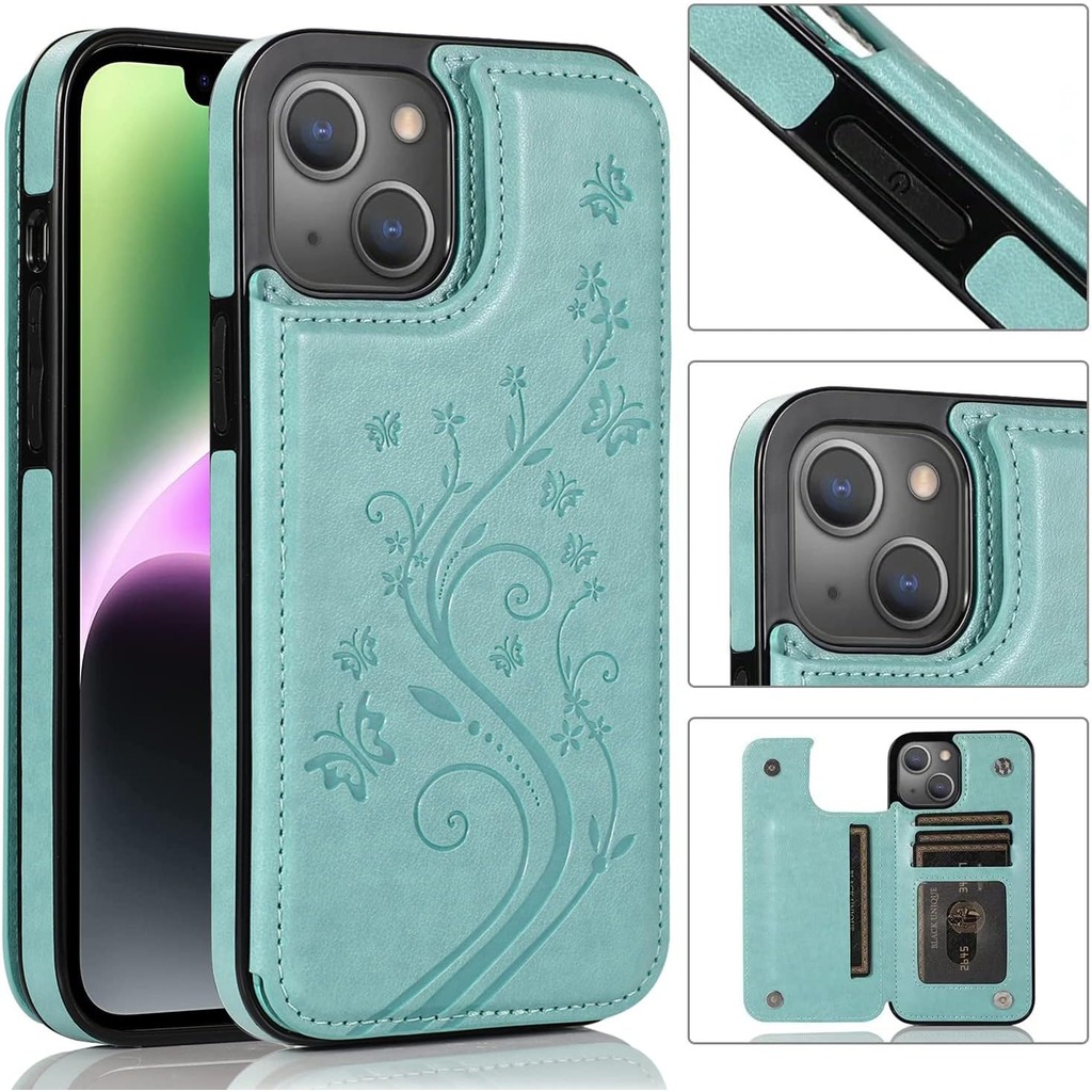 ใช้งานร่วมกับ iPhone 15 Plus 6.7 นิ้วพร้อมกระจกนิรภัยป้องกันหน้าจอและผู้ถือบัตรกระเป๋าสตางค์หนัง Fli