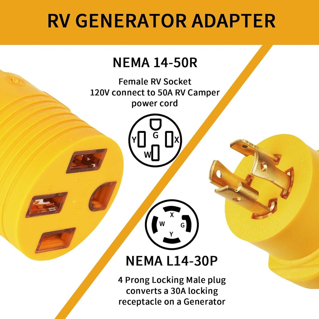 30 Amp to 50 Amp RV Generator Adapter, NEMA L14-30P ถึง 14-50R,4 Prong Twist Locking Generator ชายปล