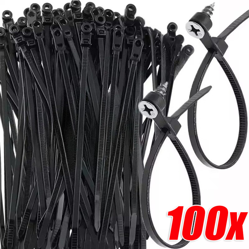 100 ชิ้น Heavy Duty Nylon Zip Tie พร้อมรูสกรู / ห่วงล็อคด้วยตนเอง Bundle สายรัดยึดลวด