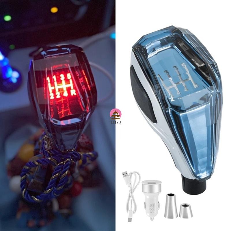 hzsxjdzaxuUniversal รถคริสตัลดัดแปลงเกียร์ Shift Knob Lever ไฟ LED หลากสี- R135246 หน่วยควบคุมแฮนด์บอลรถยนต์ 6 ความเร็ว 13524R - รูปที่ 2