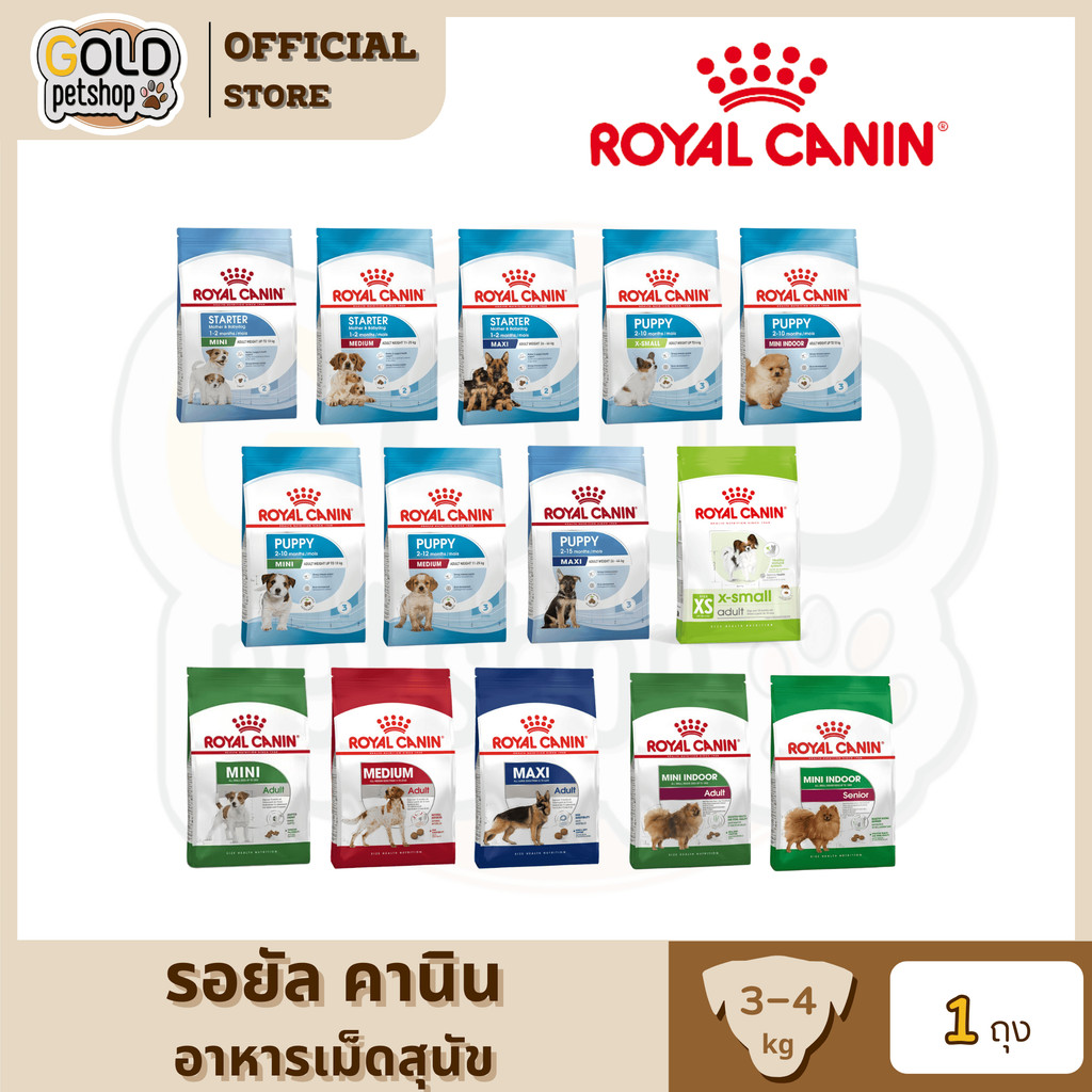 Royal Canin อาหารเม็ดสุนัข รวมสูตร ลูกสุนัข สุนัขโต สุนัขพันธุ์เล็ก (3-4 Kg)