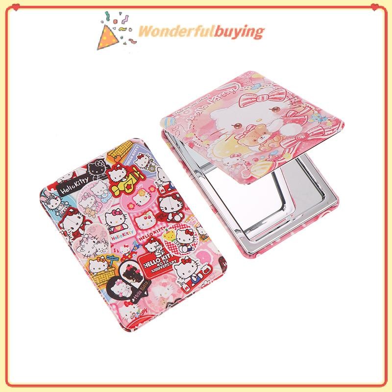 WBTH Kawaii Hello Kitty กระจกพับ Sanrio KT Cat กระจกแต่งหน้าสองด้านนักเรียนแบบพกพากระจกขนาดเล็กของขวัญ Vary