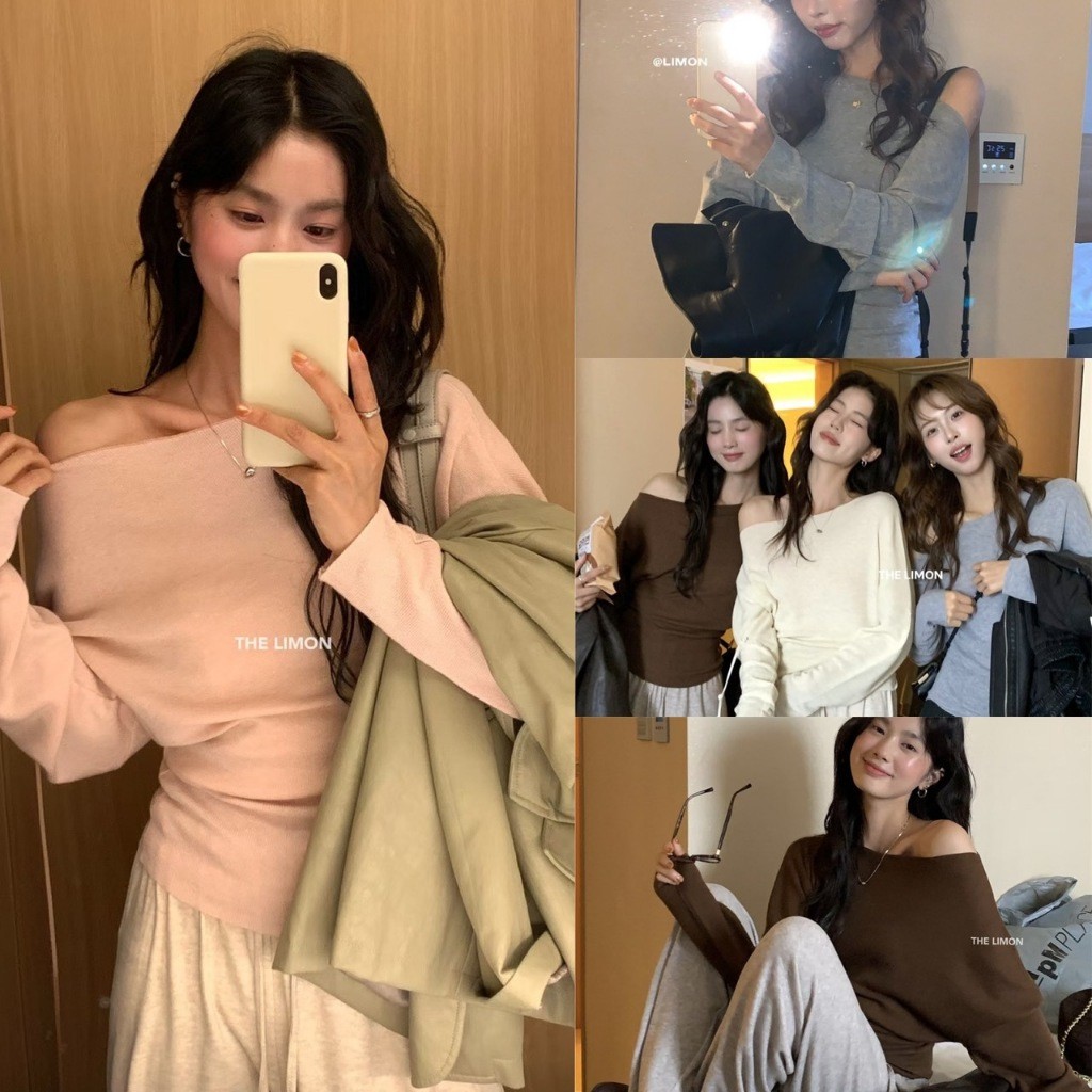 🧡🧵 🇰🇷 LM6836 เสื้อปาดไหล่แขนยาว ผ้าทอ เนื้อนิ่มใส่สบาย ทรงสวยมากๆค่า  แฟชั่นเกาหลี TAG WG.WE 🧵🧡