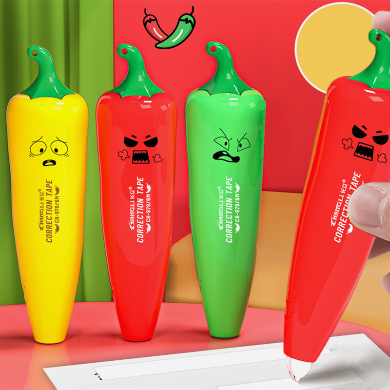 การ์ตูนพริกชุดพริกไทยเทปแก้ไขนักเรียนแบบพกพาความจุสูงเทปสีขาวออก