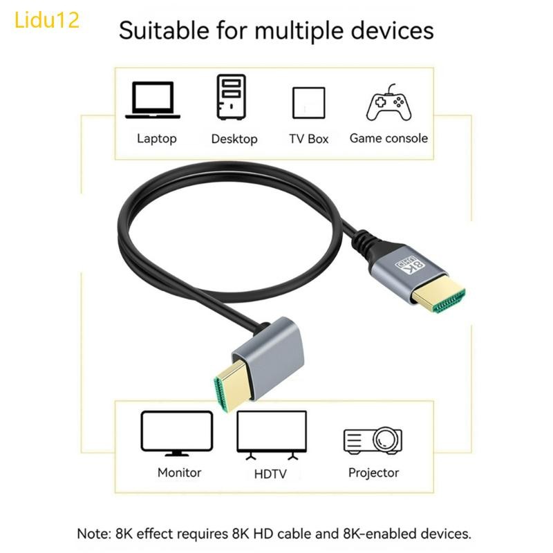 Lidu12 8K60hz สาย HDTV HDMI เข้ากันได้กับอะแดปเตอร์สาย 90 องศาสําหรับทีวีจอภาพคอมพิวเตอร์และคอนโซลเก