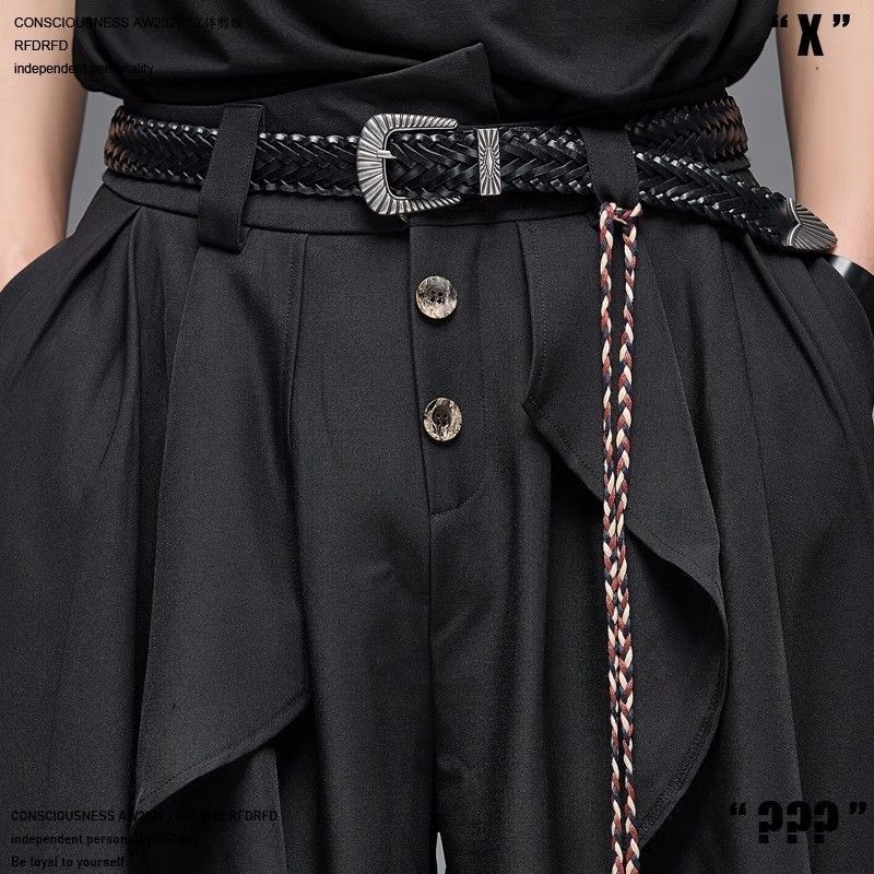 เข็มขัดยี่ห้อ Yoji Yamamoto สไตล์ญี่ปุ่นย้อนยุค ออกแบบอย่างประณีต สีดำ Unisex