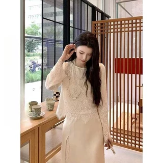 เสื้อลูกไม้แขนยาวสไตล์เกาหลีสำหรับสุภาพสตรี