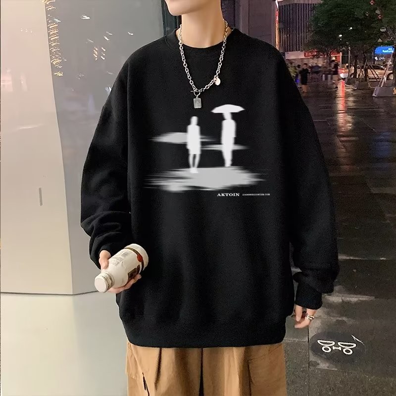 All-Matchฤดูใบไม้ร่วงฤดูหนาวDroppedไหล่รอบคอผู้ชายอินเทรนด์ใหม่อินเทรนด์เสื้อหลวม 2024 เสื้อกันหนาวN