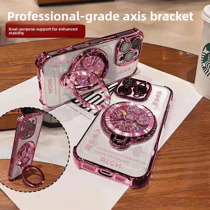 ชัดเจน เคส สำหรับ Xiaomi 15 14 14T Pro 13 Ultra POCO X6 X7 X5 X3 NFC F4 F5 Pro 5G หรูหราน่ารักวงเล็บขาตั้งหมุน Rich โปร่งใสสีชมพูชุบกันกระแทกกรณีโทรศัพท์อ่อน