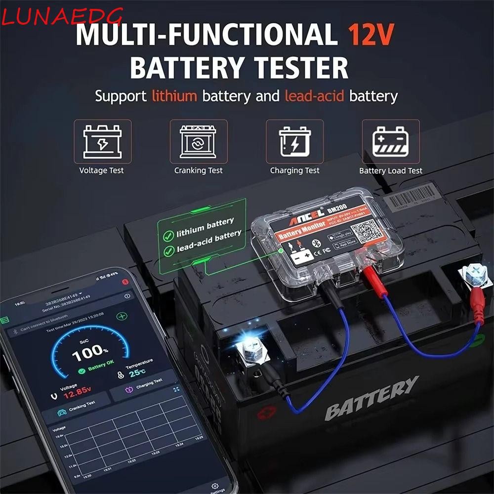 LUNAEDGE Battery Monitor, 12V Abnomal Alarm Car Battery Health Monitoring, Wireless Bluetooth 4.2 รอ