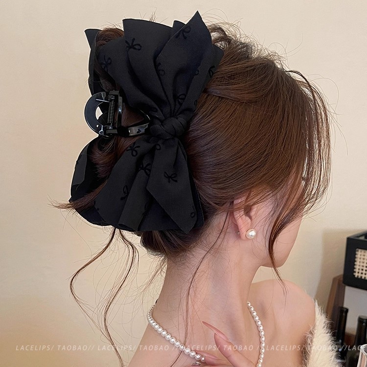 คลิปผมสองชั้นสำหรับผู้หญิง สไตล์โบว์ซัตินขนาดใหญ่ - รูปที่ 2