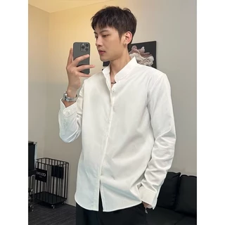 เสื้อเชิ้ตผู้ชาย แขนยาว ธุรกิจ พักผ่อน คุณภาพสูง สไตล์เกาหลี สีทึบ เนื้อผ้านุ่ม สะดวกสบาย ไม่ต้องรีด