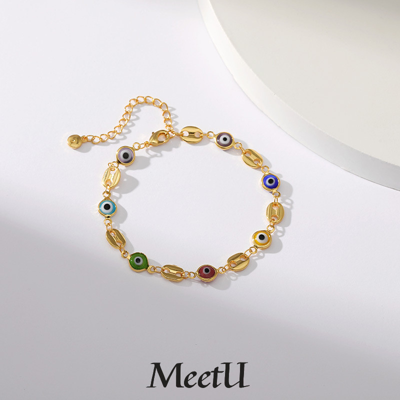 แฟชั่น สร้อยข้อมือตาปีศาจสีสันสดใสเคลือบทอง 18K หญิง