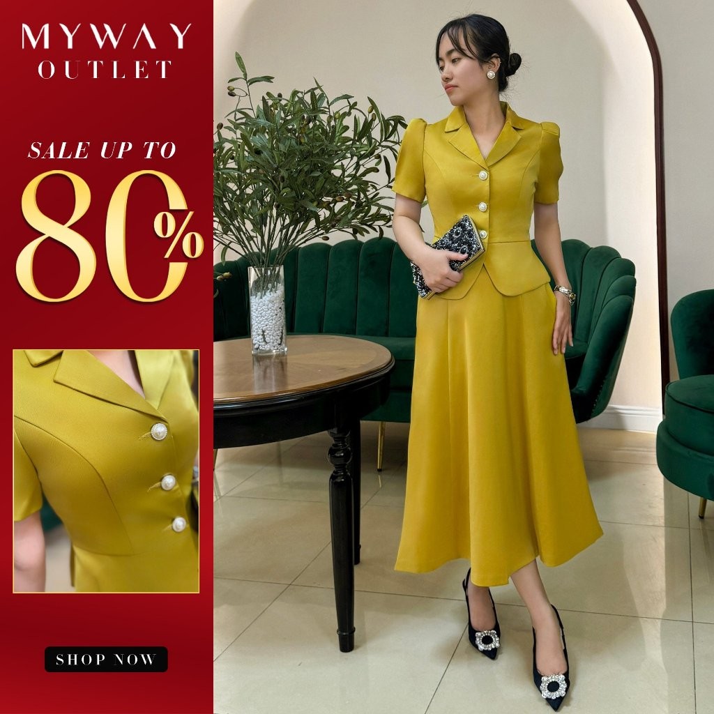 MY WAY ชุดกระโปรงสตรีบานพร้อมเสื้อกั๊กคอปกหรูหรา 2MVB0305W-2MCXB208W