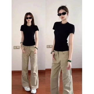 ใหม่สาวฮอตเพรียว หญิงเสื้อยืดฤดูร้อน บางแสดงรอบคอบวกไหล่เสื้อยืดด้านบน