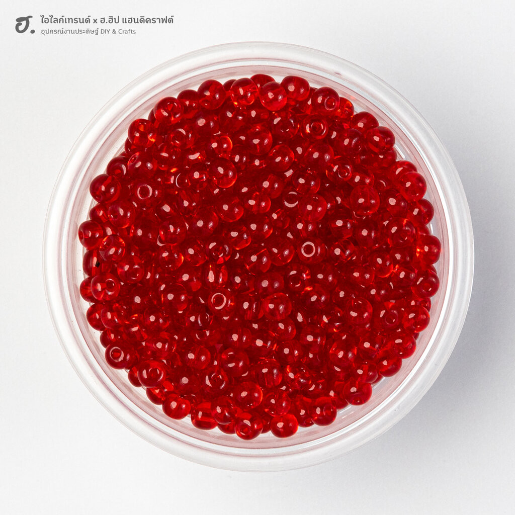 ลูกปัดเม็ดทราย สีแดงทับทิมโปร่งใส Ruby Radiance