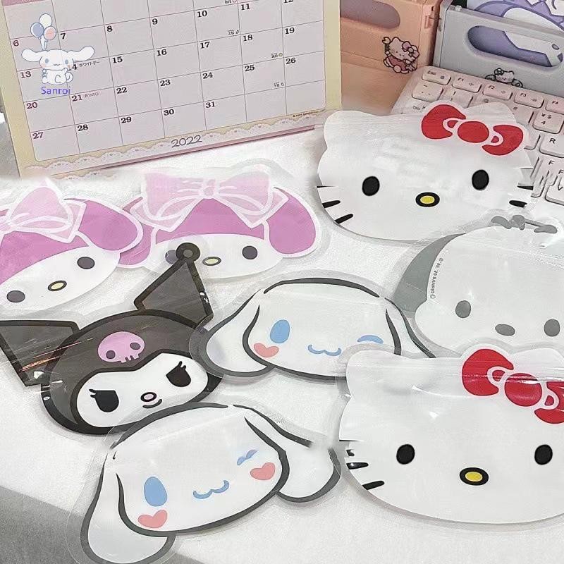 [San] 10 ชิ้น Sanrio โปร่งใส Ziplock กระเป๋า Hello Kitty Cinnamoroll Kuromi My Melody สารกันบูดถุงขน