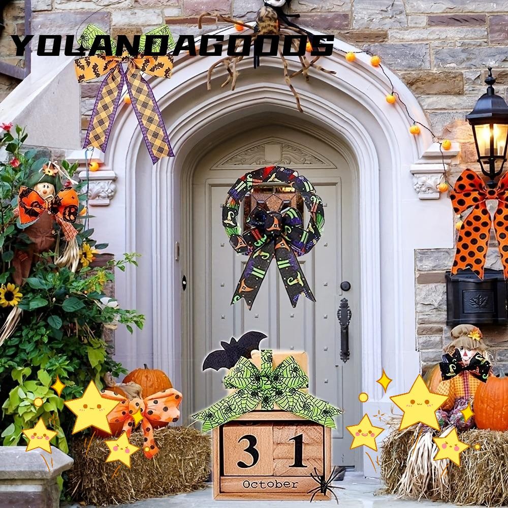 YOLA 5Yards งานฝีมือเย็บผ้า DIY, ฟักทอง Dot พิมพ์ริบบิ้น, อุปกรณ์ตกแต่งฮาโลวีน Spider 5Yards ริบบิ้น